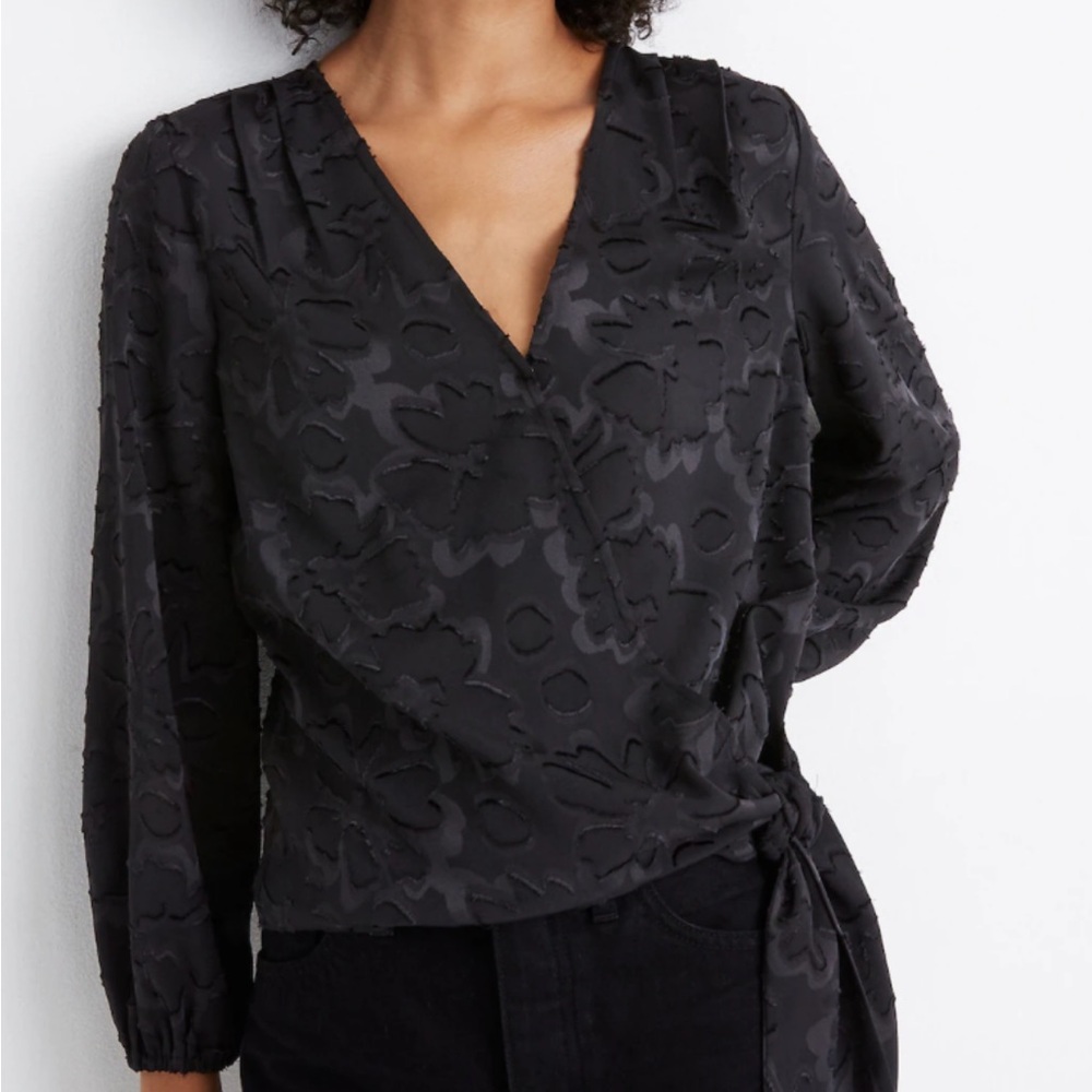 Madewell Gray Wrap Surplice Blouse with 3/4 Sleeves